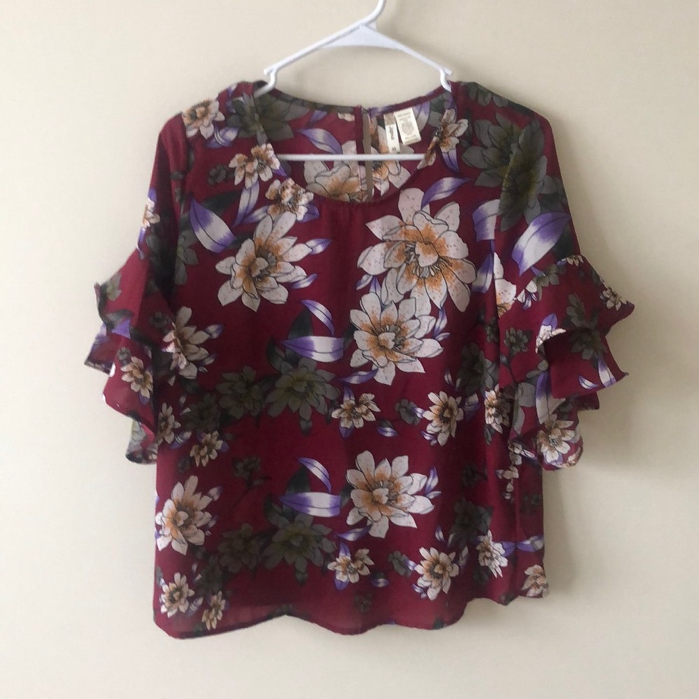 Maroon flower business casual top
